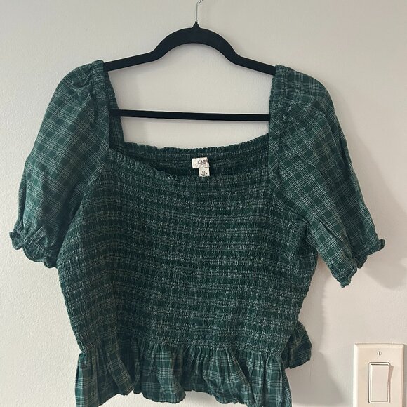 J. Crew - Green Plaid Smocked Shirt - Size XL top - Picture 1 of 3